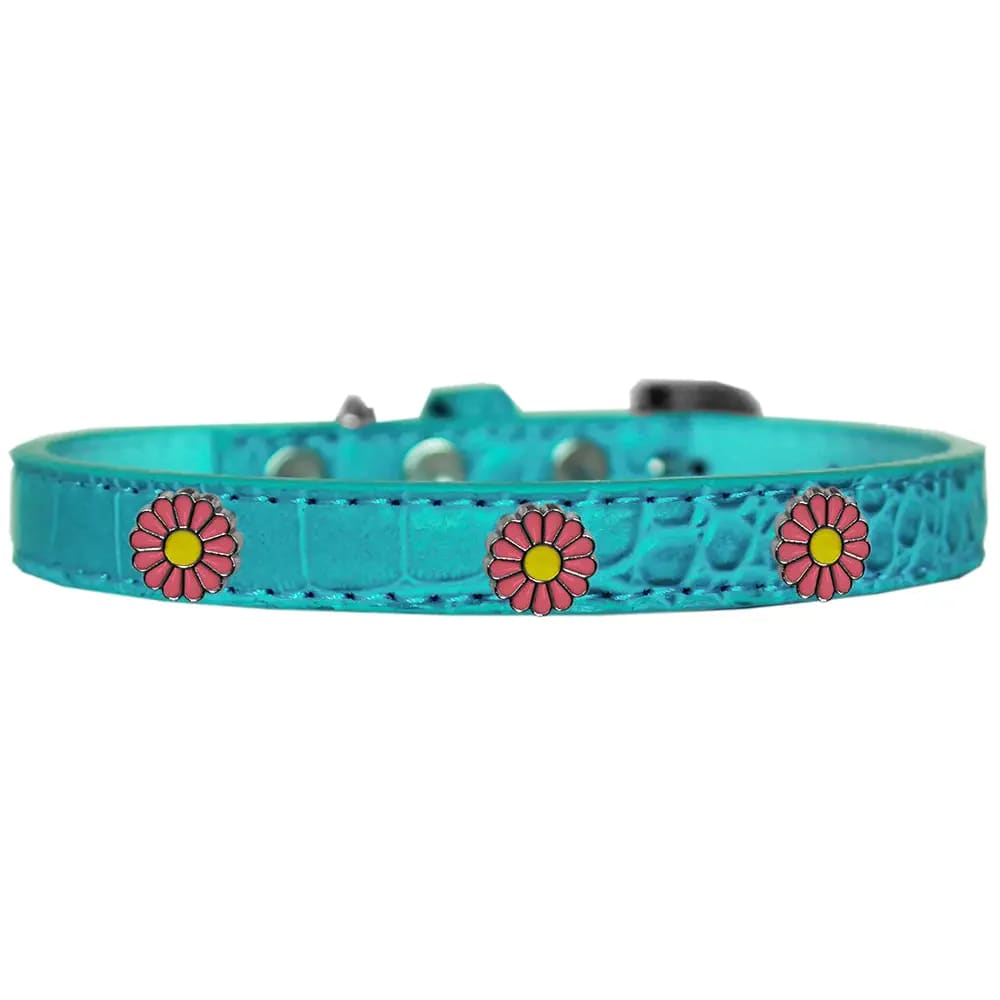 Pink Daisy Widget Croc Dog Collar - Dog Collars - Designer