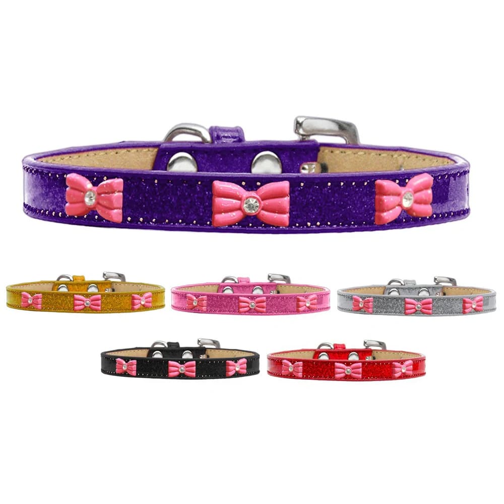 Pink Glitter Bow Widget Dog Collar Ice Cream - Dog Collars