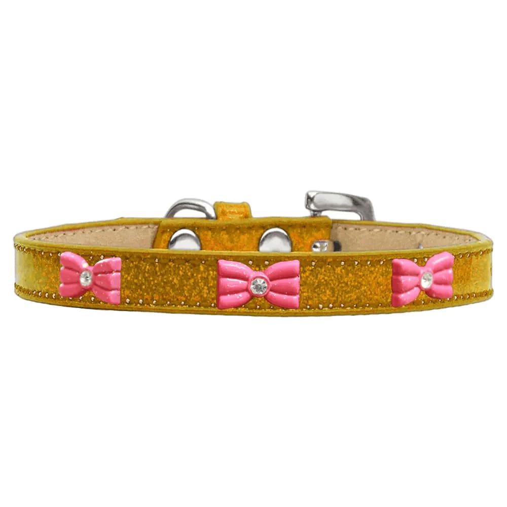 Pink Glitter Bow Widget Dog Collar Ice Cream - Dog Collars