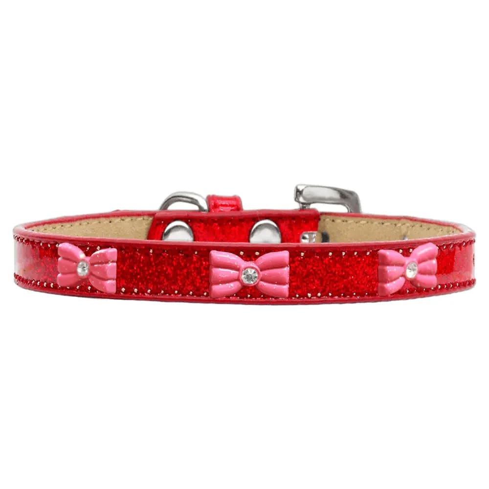 Pink Glitter Bow Widget Dog Collar Ice Cream - Dog Collars