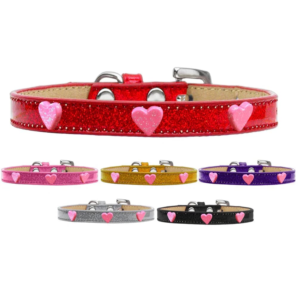 Pink Glitter Heart Widget Dog Collar Ice Cream - Dog