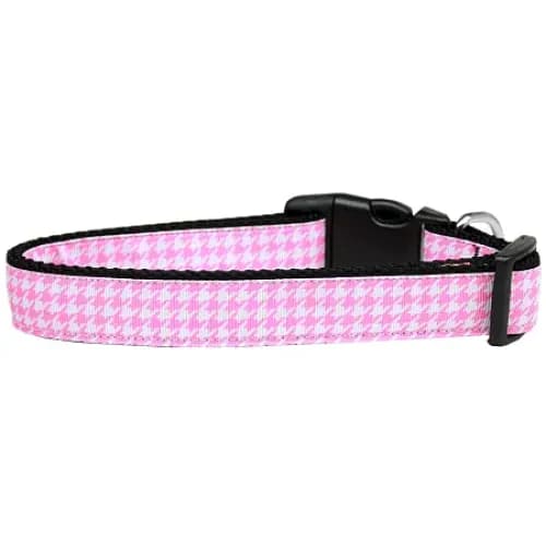 Pink Houndstooth Nylon Cat Collar - Cat Collars - Classic