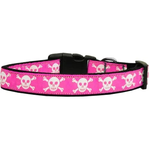 Pink Skulls Nylon Dog Collar & Leash - Dog Collars - Nylon