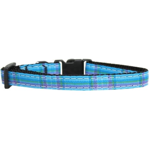 Plaid Nylon Collar Blue Cat Safety - Cat Collars - Classic