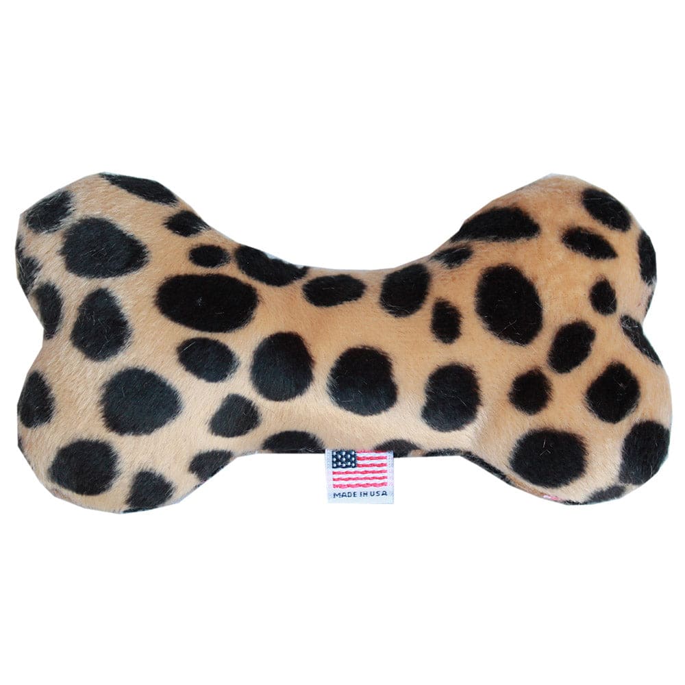 Plush Animal Print Bone Dog Toy - 6’’ - Made in USA Bone Toy