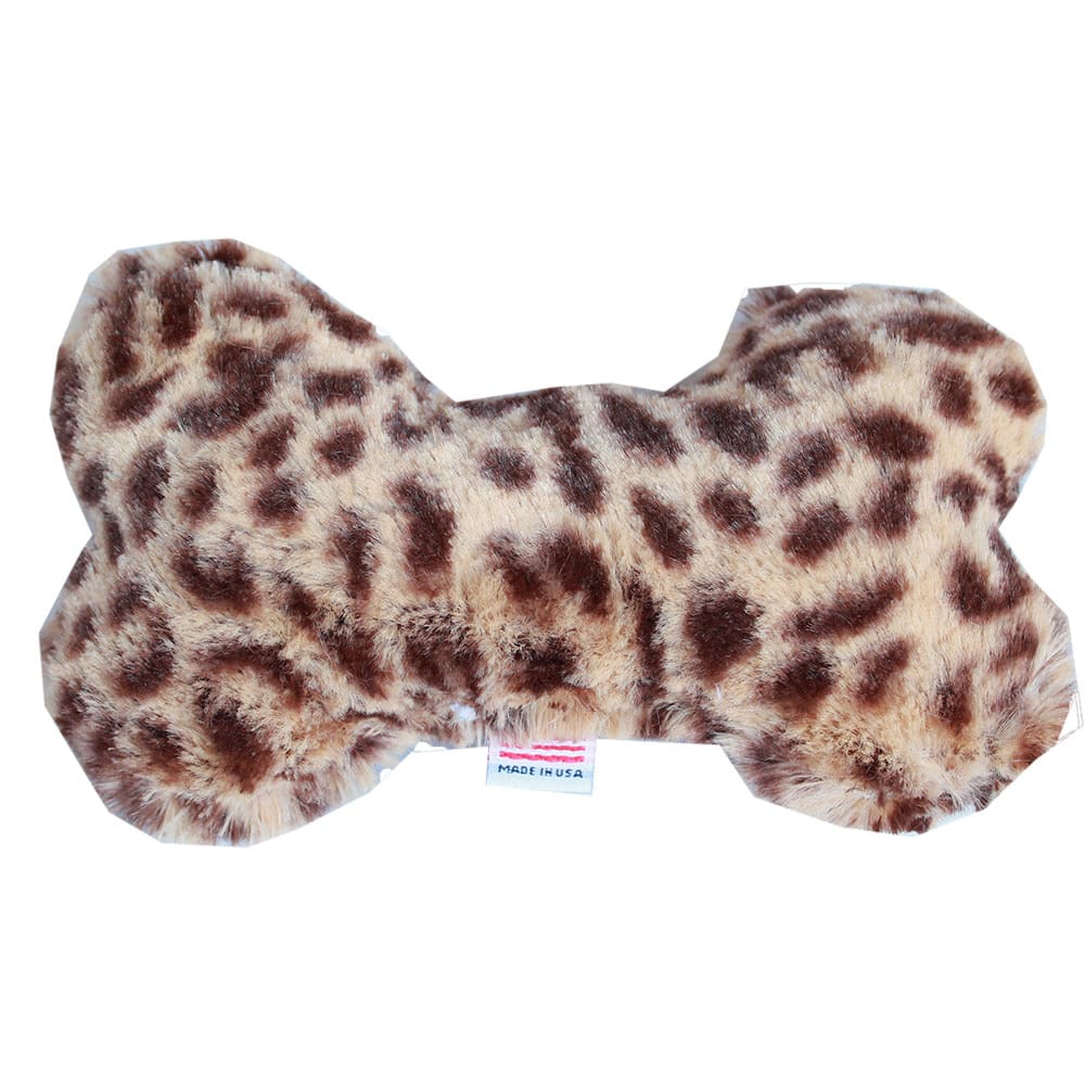 Plush Animal Print Bone Dog Toy - 6’’ - Made in USA Bone Toy