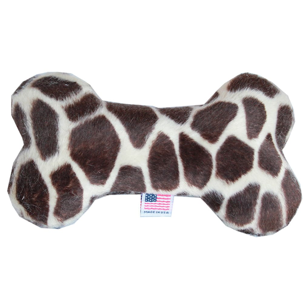 Plush Animal Print Bone Dog Toy - 6’’ - Made in USA Bone Toy