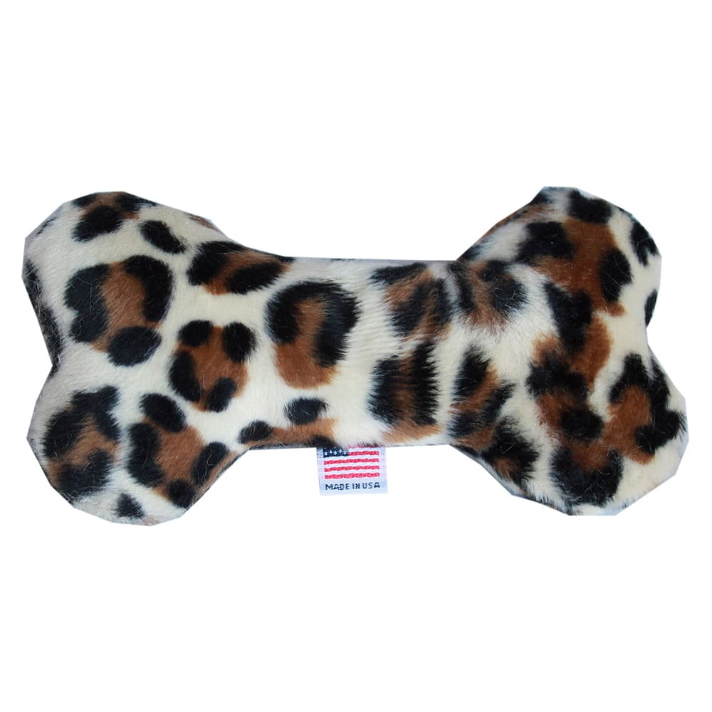 Plush Animal Print Bone Dog Toy - 6’’ - Made in USA Bone Toy