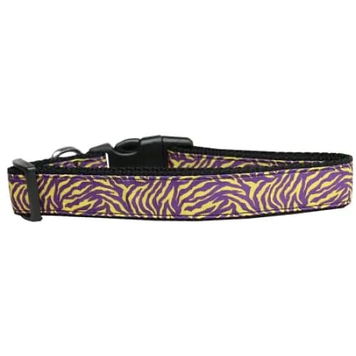 Purple And Yellow Tiger Stripes Nylon Dog Collar & Leash