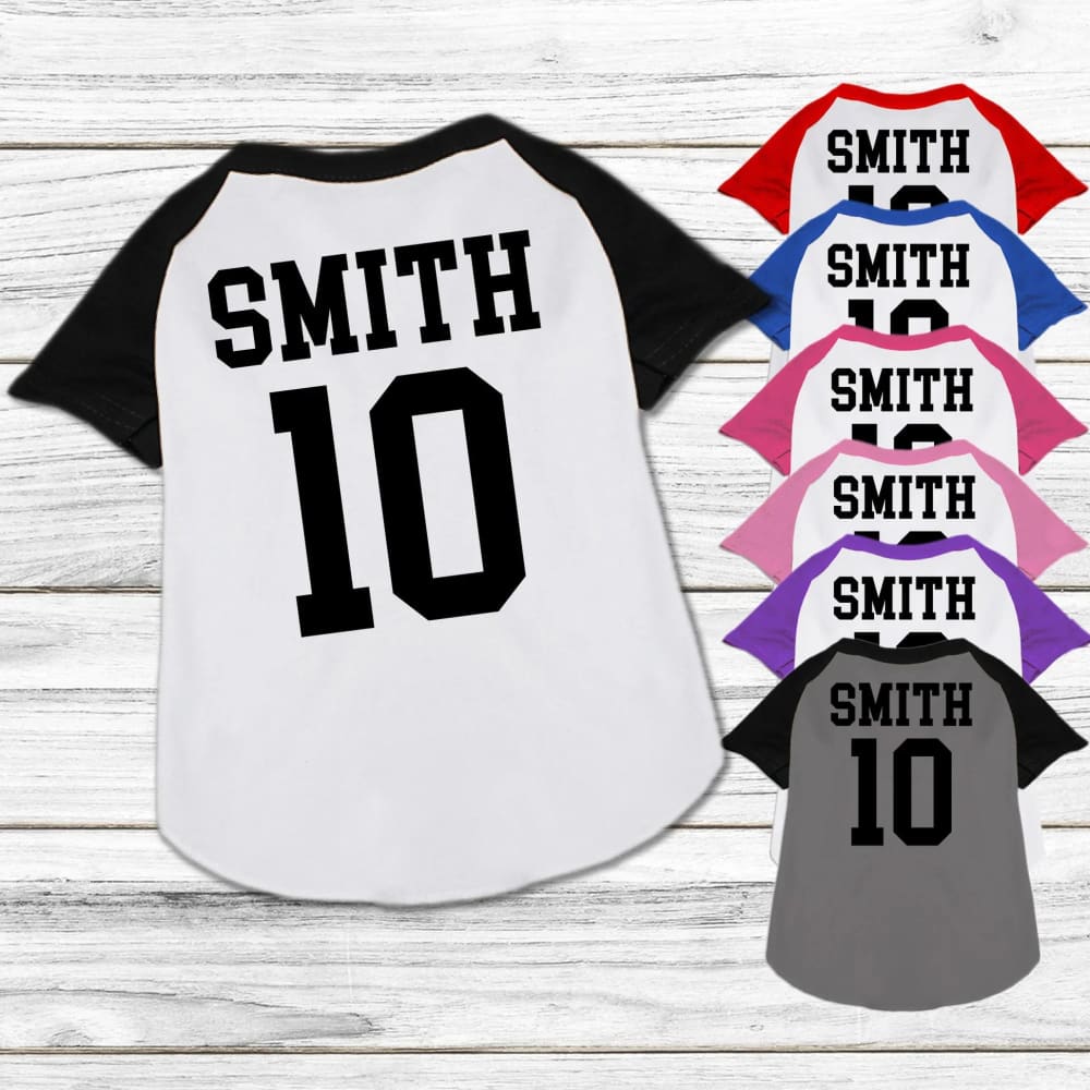 Raglan Baseball Team Pet Shirt ’Custom Names & Numbers’