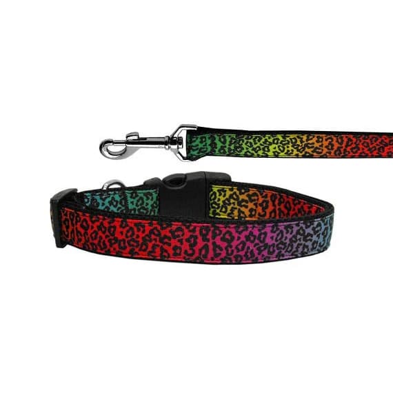 Rainbow Leopard Nylon Dog Collars & Leashes - Dog Collars