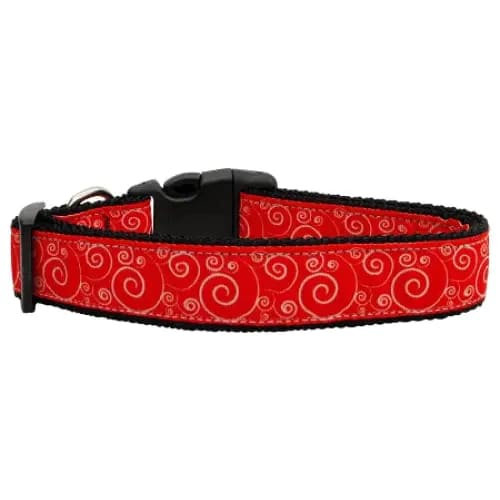 Red And White Swirly Nylon Dog Collar & Leash - Dog Collars