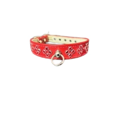 Red Crystal Patent Leather Dog Collar - Fits 8-10” Neck