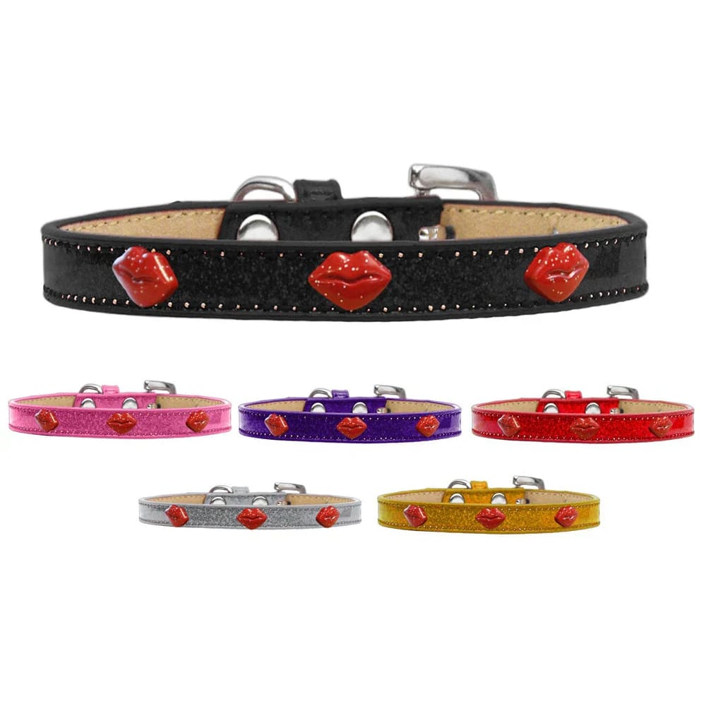 Red Glitter Lips Widget Dog Collar Ice Cream - Dog Collars