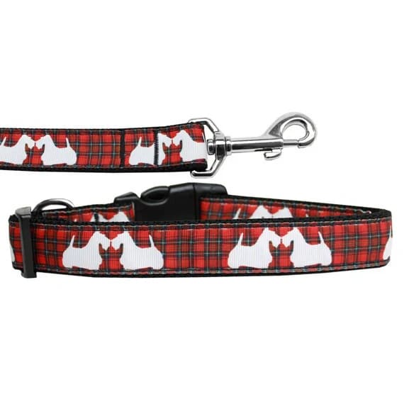 Red Plaid Scottie Pups Nylon Dog Collars and Leashes