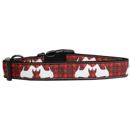 Red Plaid Scottie Pups Nylon Dog Collars and Leashes