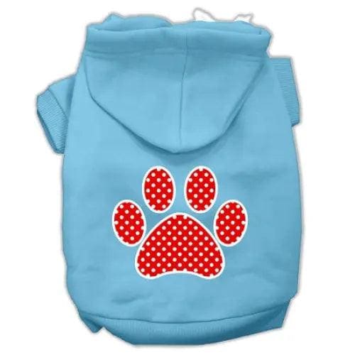 Red Swiss Dot Paw Screen Print Pet Hoodies Size - Screen