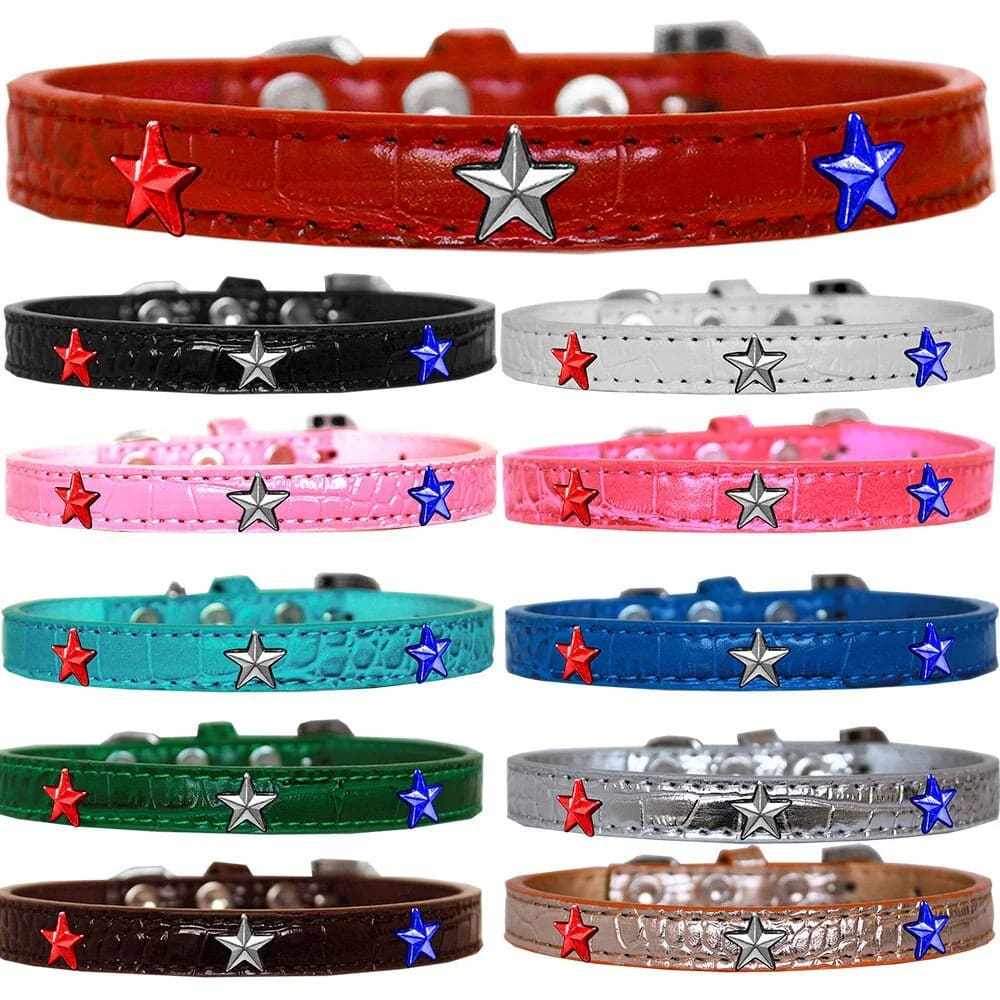 Red White And Blue Star Widget Croc Dog Collar - Dog