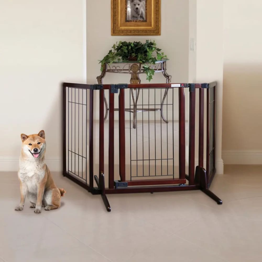 Richell Premium Plus Freestanding Pet Gate - Cherry Brown