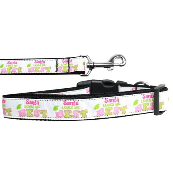 Santa Loves Me Best Nylon Dog Collars and Leashes