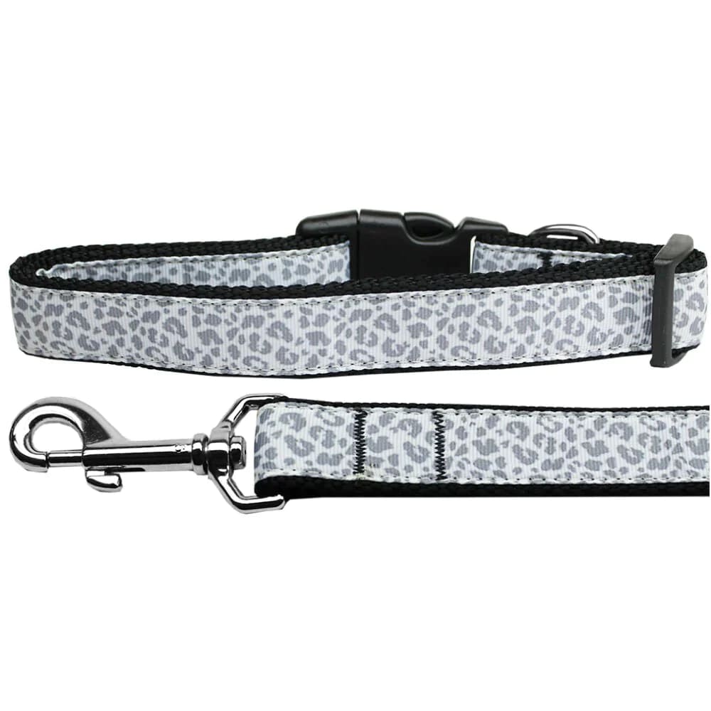 Silver Leopard Nylon Dog Collar & Leash - Dog Collars