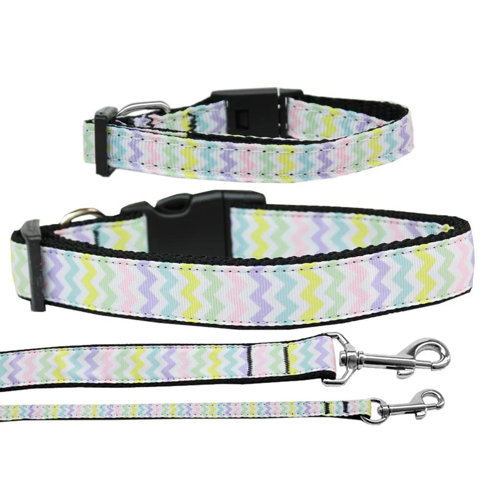 Spring Chevron Nylon Dog Collar & Leash - Dog Collars