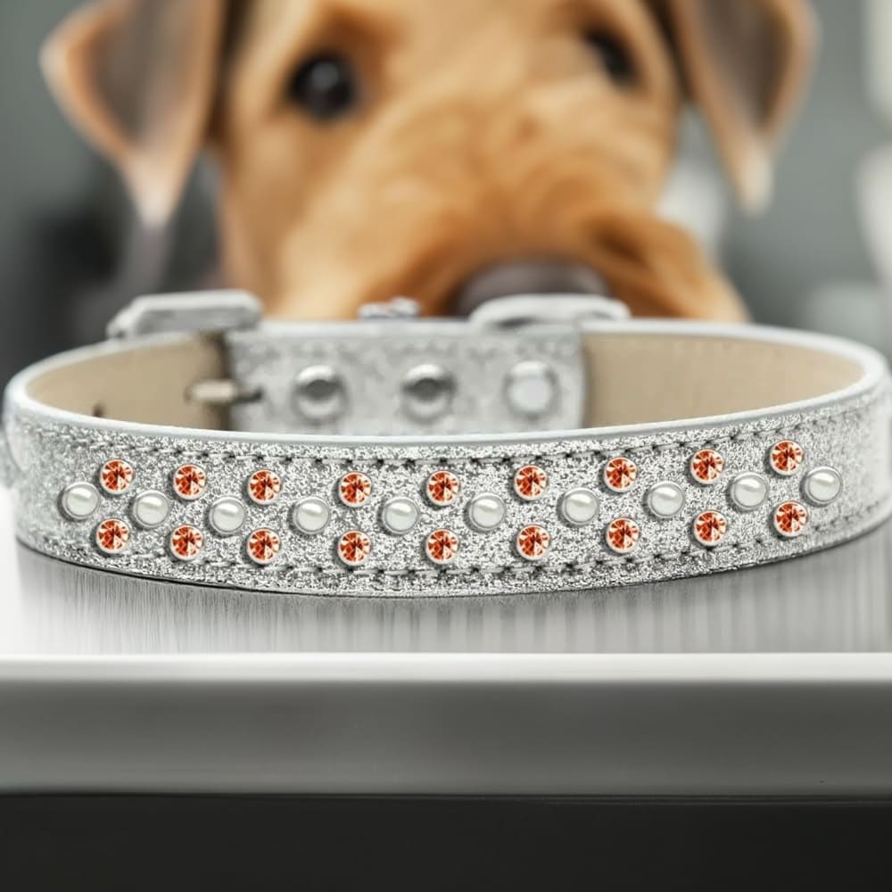 Sprinkles Ice Cream Dog Collar Pearl and Orange Crystals