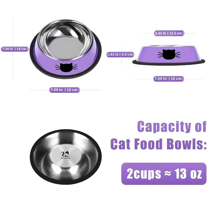 Cat Bowl - Stainless-Steel Slip-Resistant - Skid Resistant