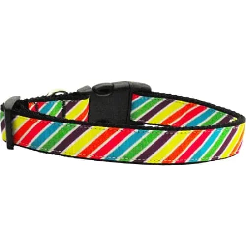 Striped Rainbow Nylon Cat Collar - Cat Collars - Classic