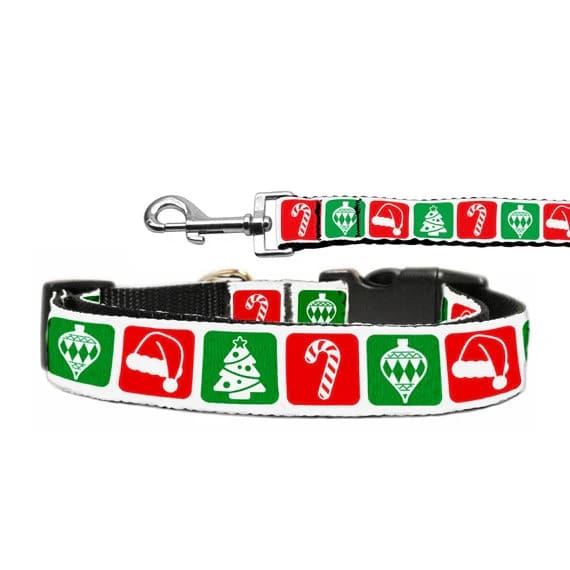 Timeless Christmas Nylon Ribbon Dog Collars and Leashes