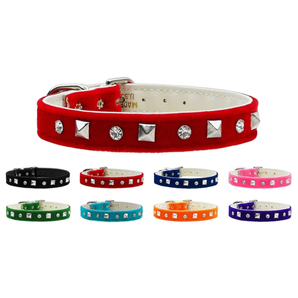 Velvet Crystal And Pyramid Dog Collars - Dog Collars