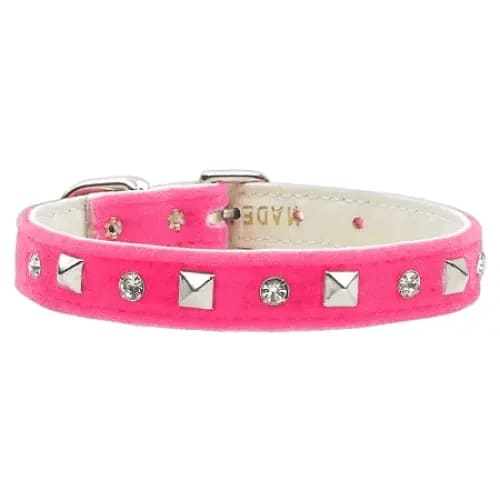 Velvet Crystal And Pyramid Dog Collars - Dog Collars