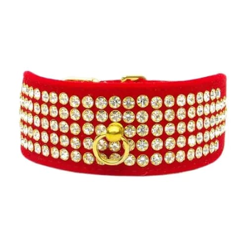 Velvet Five Row Crystal Dog Collar - Dog Collars - Velvet