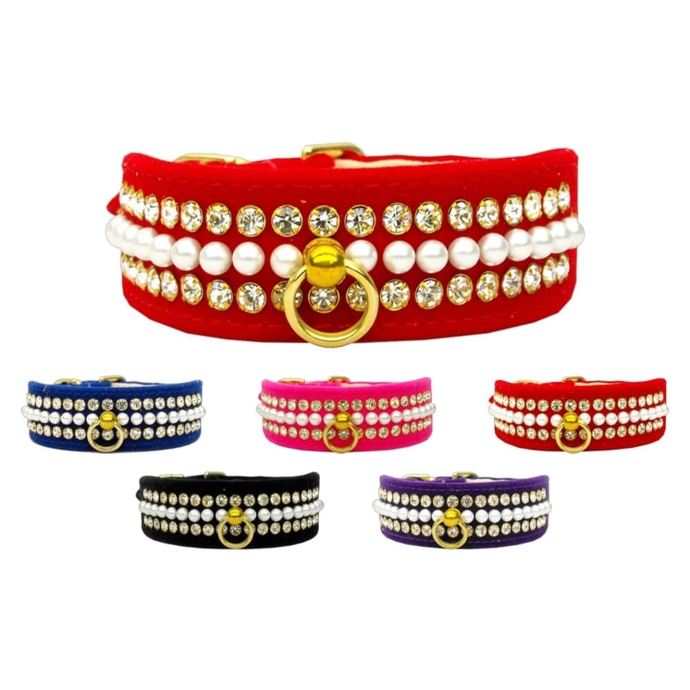 Velvet Mini-Pearl Dog Collar - Dog Collars - Velvet