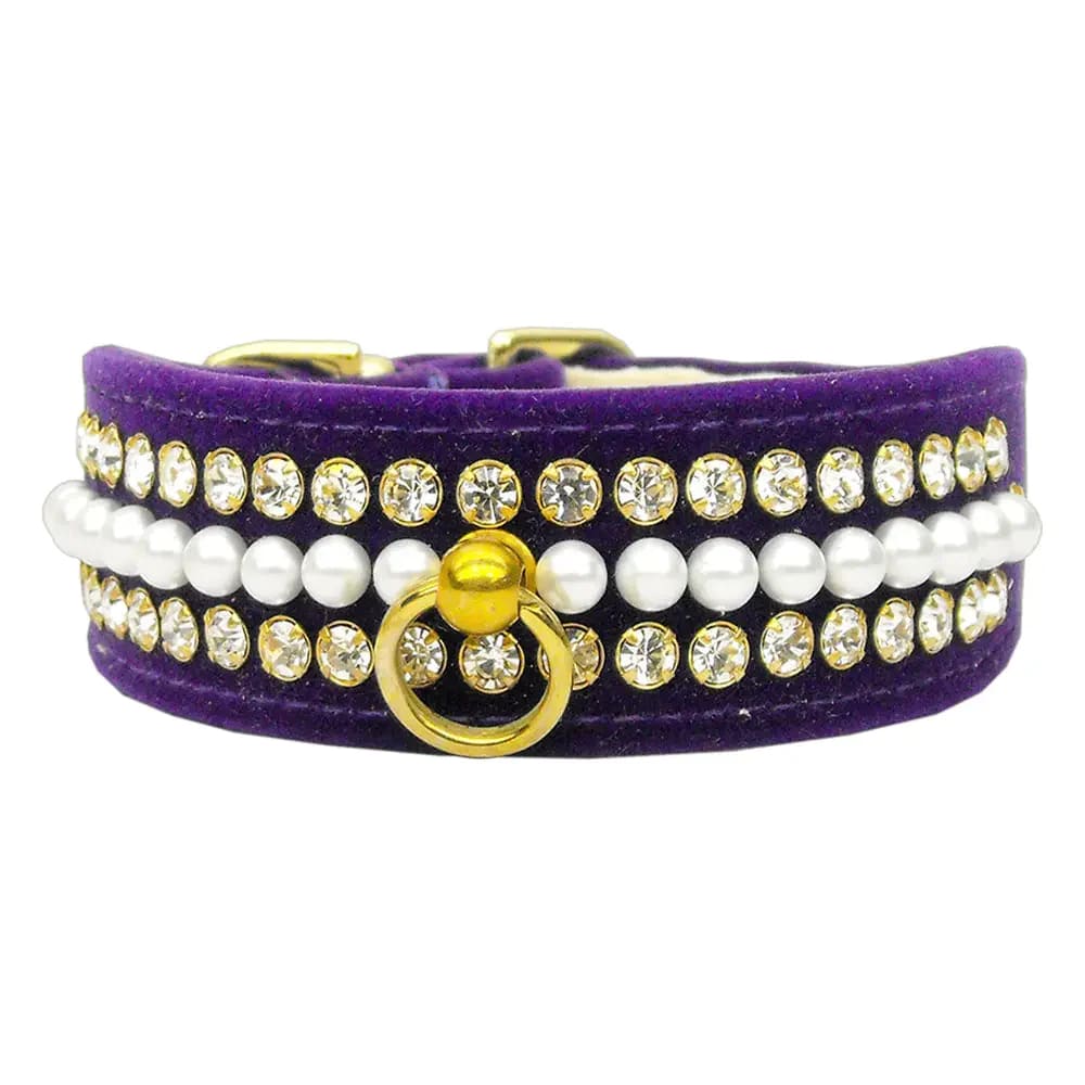 Velvet Mini-Pearl Dog Collar - Dog Collars - Velvet