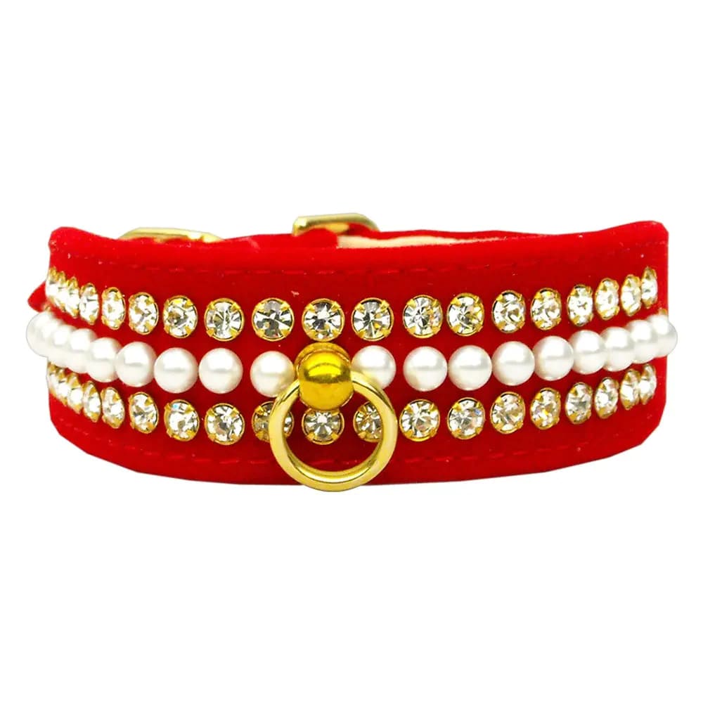 Velvet Mini-Pearl Dog Collar - Dog Collars - Velvet