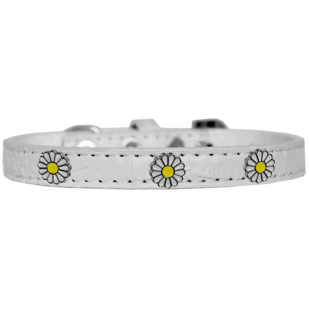 White Daisy Widget Croc Dog Collar - Dog Collars - Designer