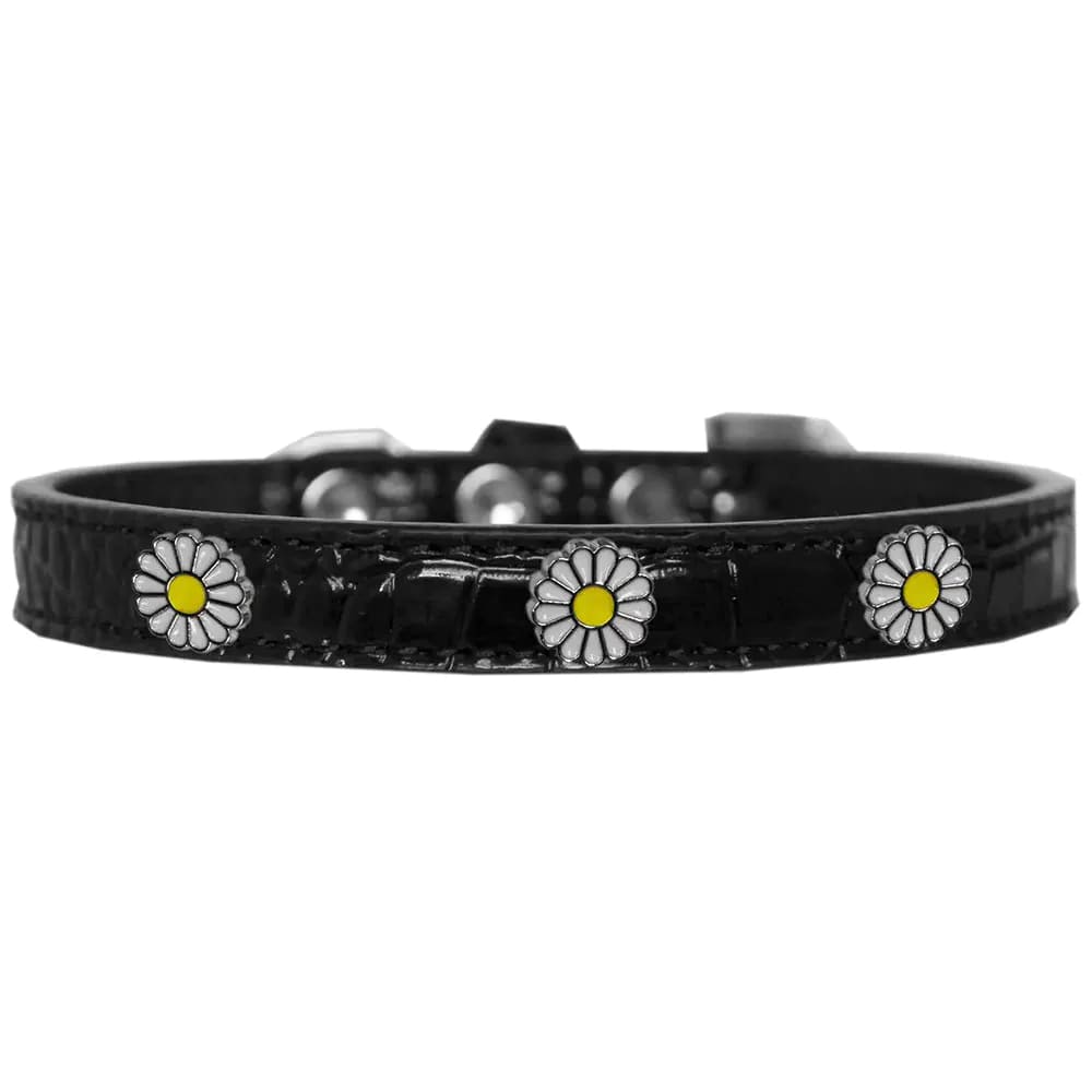 White Daisy Widget Croc Dog Collar - Dog Collars - Designer