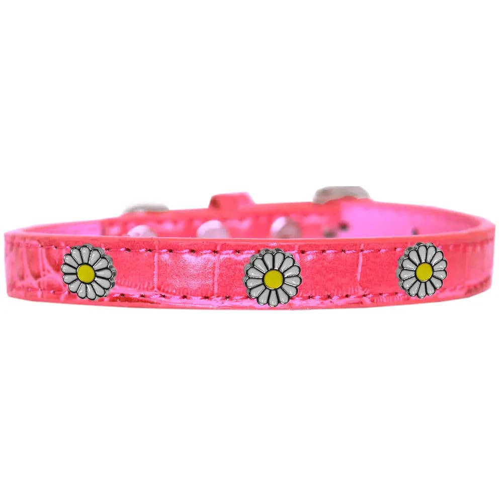 White Daisy Widget Croc Dog Collar - Dog Collars - Designer