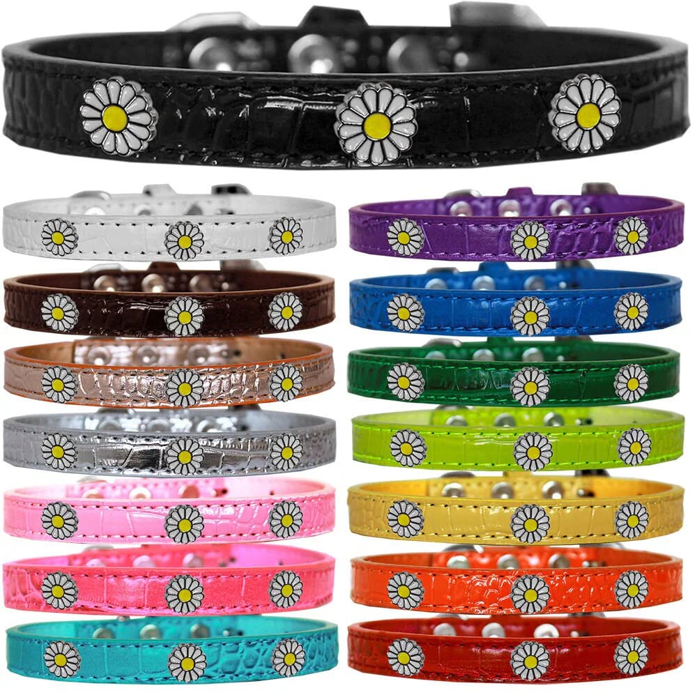 White Daisy Widget Croc Dog Collar - Dog Collars - Designer