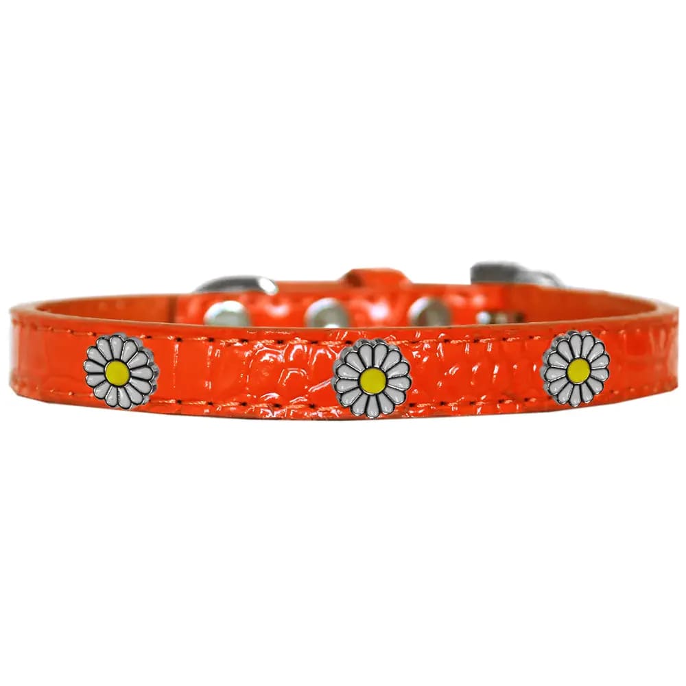 White Daisy Widget Croc Dog Collar - Dog Collars - Designer