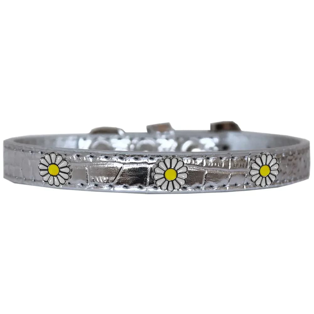 White Daisy Widget Croc Dog Collar - Dog Collars - Designer