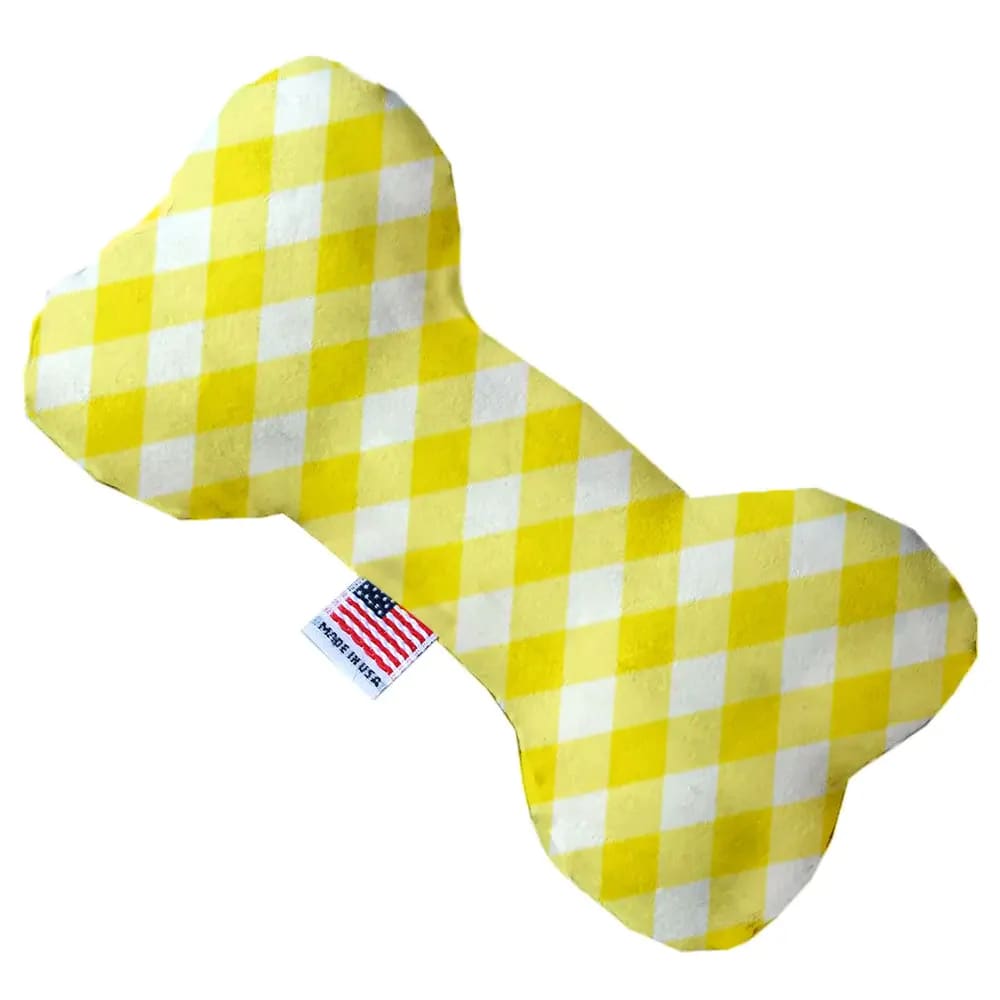 Yellow Plaid Bone Dog Toy - Made in USA Bone Toy