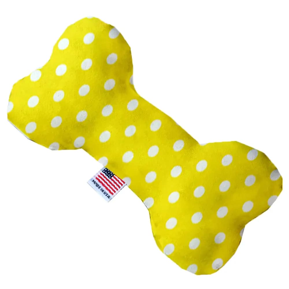 Yellow Polka Dots Bone Dog Toy - Made in USA Bone Toy